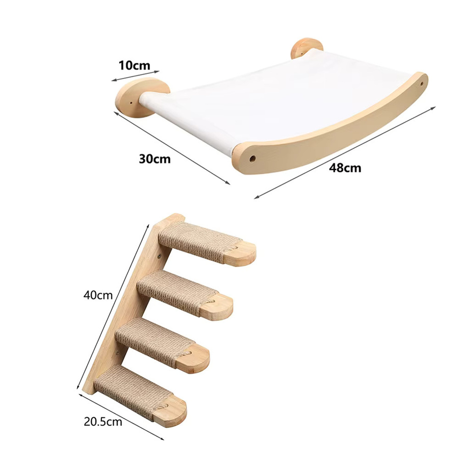 CWV Katzen-Wand-Hängematte aus Holz mit Stufen-Set, Kletterleiter und Kratzseil in Multicolour im skandinavischen Design - Bild 2