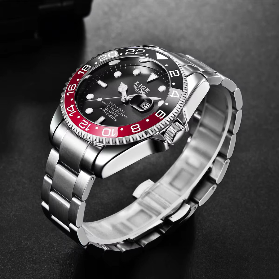 LIGE Armbanduhr Quarz, Edelstahl, Schwarz, Unisex - Bild 2
