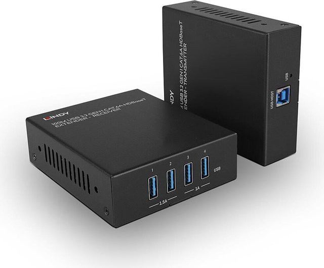 Lindy USB 3.2 Gen 1 Extender über Netzwerkkabel RJ45 mit HDBaseT Technologie, USB-A und USB-C, Schwarz, Reichweite 100 m - Bild 1