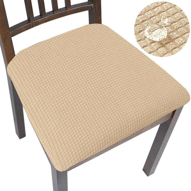Lellen Jacquard-Stuhlbezug in Beige, elastischer Stretch-Sitzbezug für Esszimmerstühle, wasserabweisend und waschbar - Bild 1