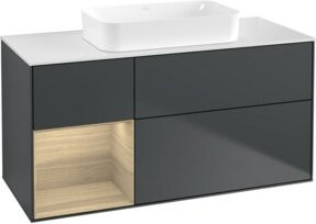 V&B Waschtischunterschrank Finion mit offener Ablage rechts, Breite: 120 cm, Tiefe: 60 cm, in matt blau lackiert - Bild 1