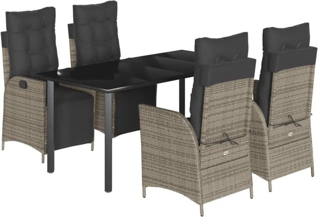 vidaXL 5-tlg. Garten-Essgruppe aus PE-Rattan mit Kissen und Glastisch in Grau - Bild 1