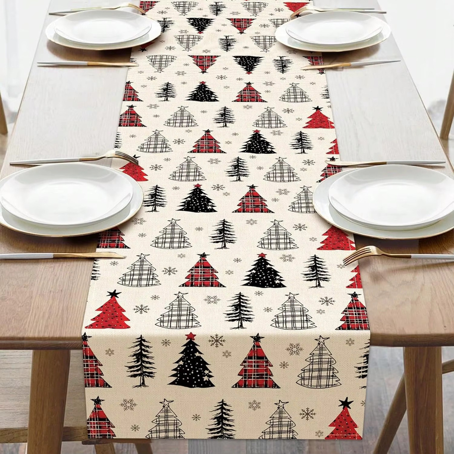 JIT Tischläufer mit Weihnachtsmotiv in Rot, Schwarz und Beige für deine Tischdekoration - Bild 2