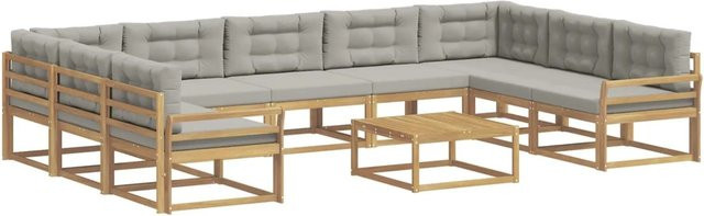 vidaXL Outdoor-Sofagarnitur aus Akazienholz mit 10 Kissen in Weiß und Hellgrau - Bild 1