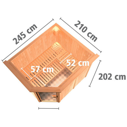 Karibu Sauna Haaspsalu aus Fichtenholz in Beige inklusive 9 kW Saunaofen mit integrierter Steuerung für 4 Personen, B/T/H: 245 x 210 x 202 cm - Bild 2