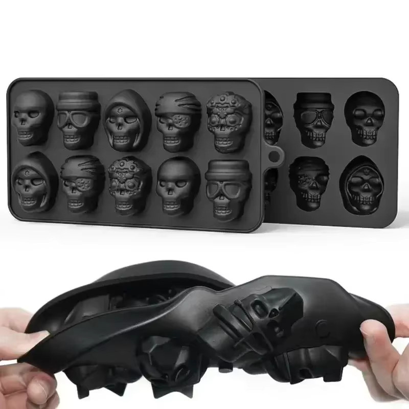DUTRIEUX Totenkopf-Eiswürfelform 10er-Set aus Silikon in Schwarz für Whiskey, Cocktails und Schokolade - Bild 6