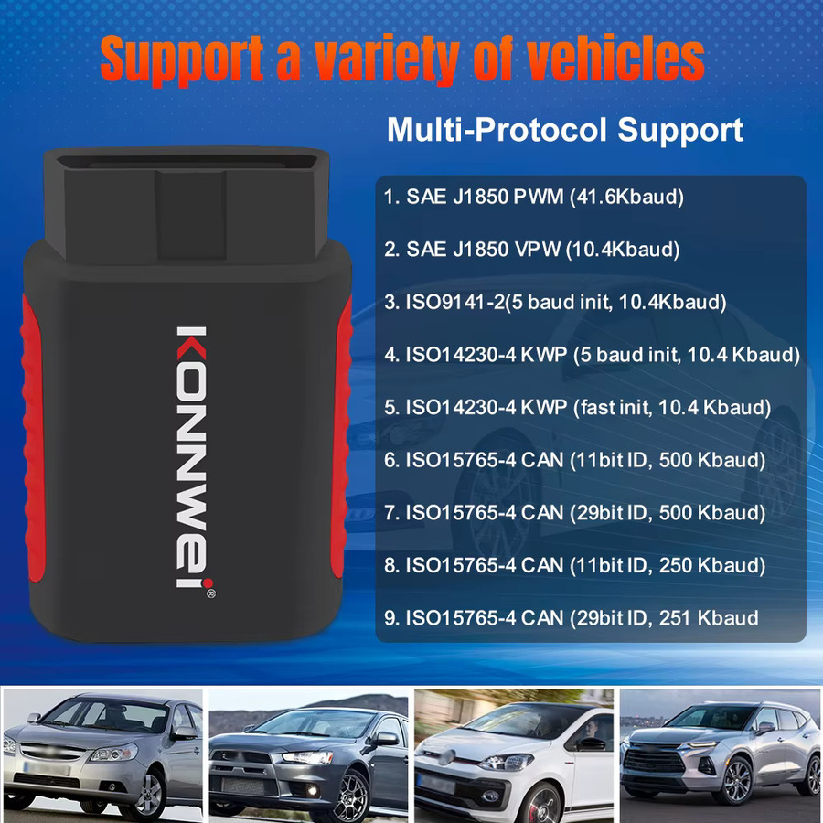 KONNWEI KDIAG OBD 2 Auto-Scanner Bluetooth Kfz-Diagnosegerät mit SAS ABS EPB Reset-Service und ECU-Programmierer in Schwarz - Bild 6