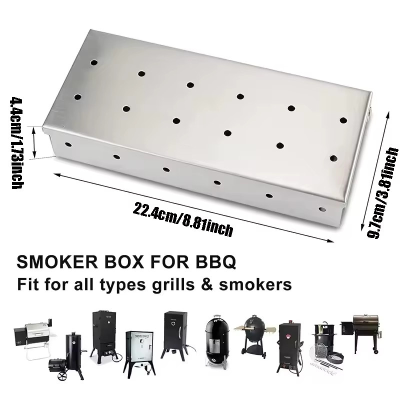 Edelstahl Räucherbox in Silber mit Holzspänen für Gasgrills und Grillzubehör - Bild 2