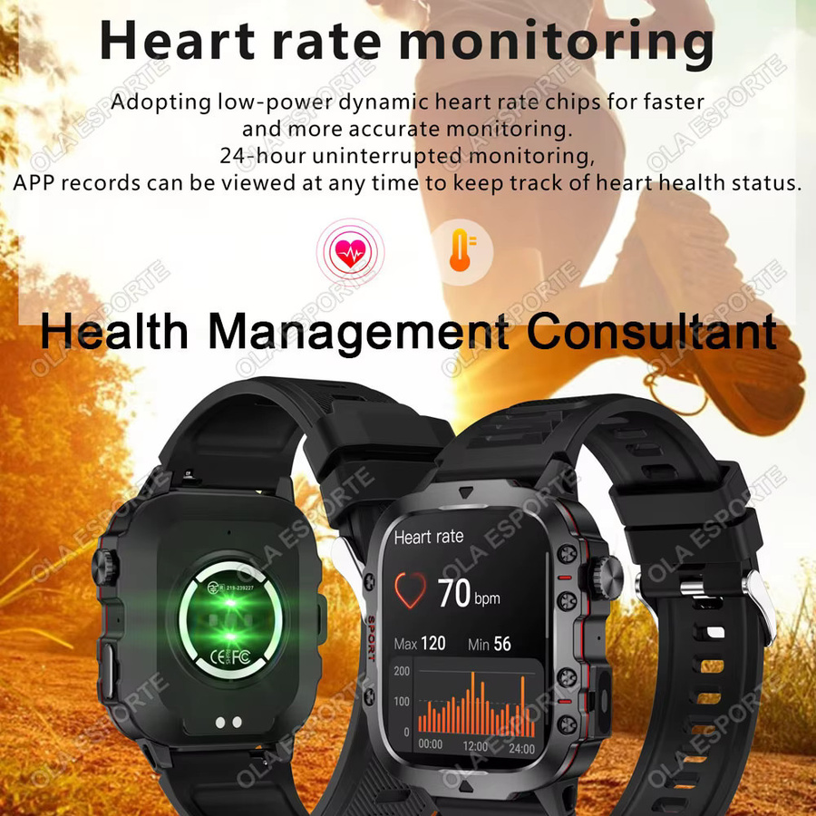 Ola Esporte Hw12 Militär-GPS-Smartwatch für Herren in Schwarz mit 2,01 Zoll Touchscreen, Bluetooth-Anruf und Sprachsteuerung - Bild 4