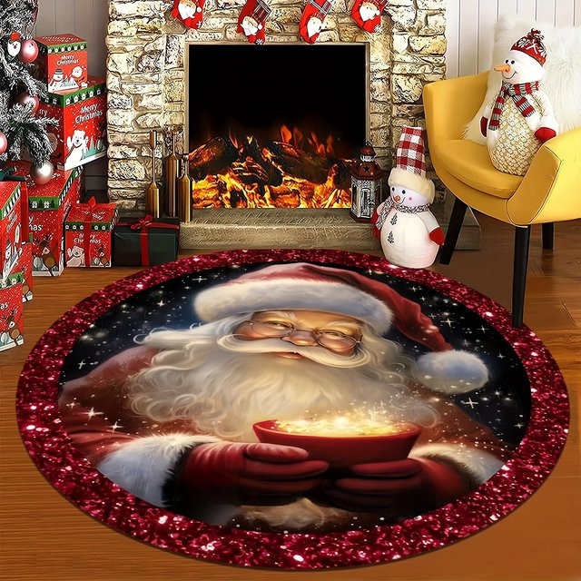 Runder Teppich mit Weihnachtsmann-Motiv in Multicolour, rutschfeste Bodenmatte für Wohnzimmer, Schlafzimmer oder Badezimmer - Bild 1