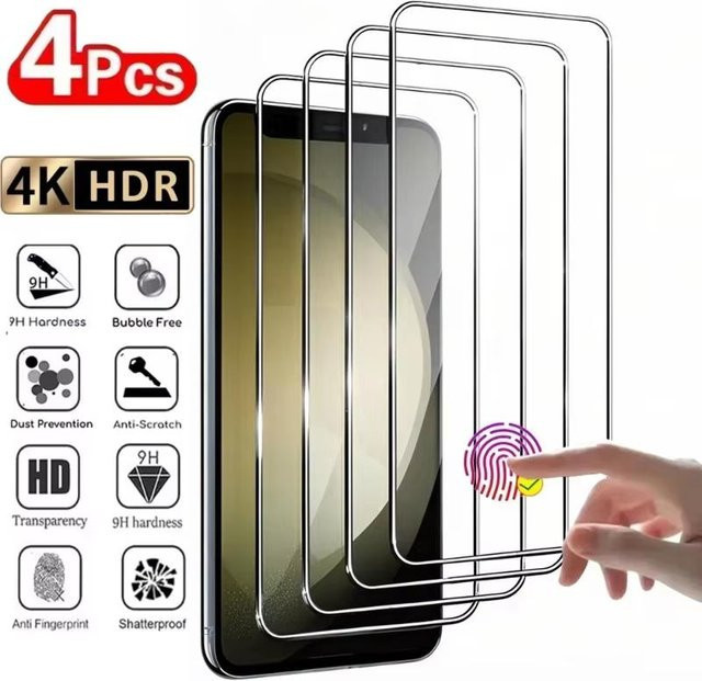 4er Pack Displayschutzglas für Samsung Galaxy S26 S25 S24 S23 S22 S21 S20 Plus FE Ultra Note20 5G, gehärtetes Glas, transparent, kompatibel mit Fingerabdruck-Entsperrung - Bild 1