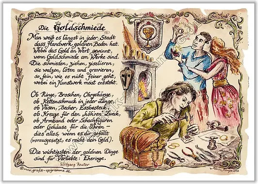 Zunftbild Goldschmiede als Paper Poster auf Antikpapier, Mehrfarbig, A4 - Bild 1