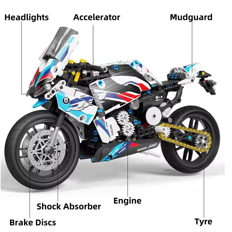 Technische Motorrad M1000 RR Racing, Baustein Modell, 589 Teile, ab 6 Jahren - Bild 4