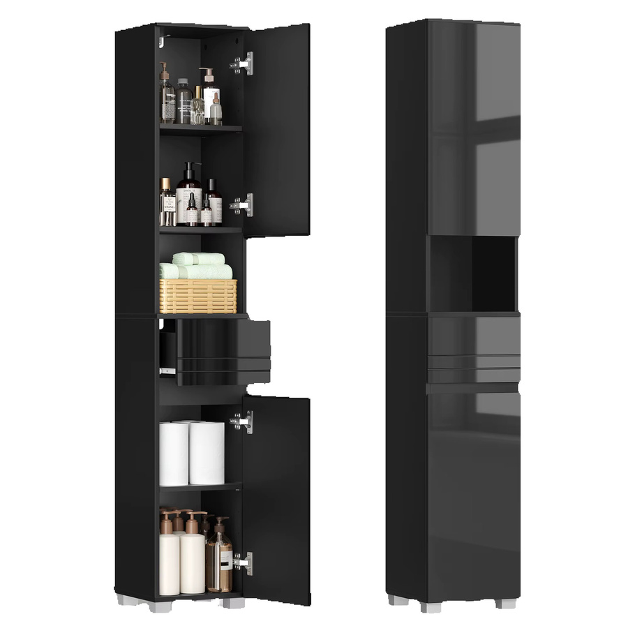 VASAGLE Badezimmerschrank in Schwarz mit Schublade und verstellbaren Ablagen, B/T/H: 30 x 30 x 170 cm - Bild 7