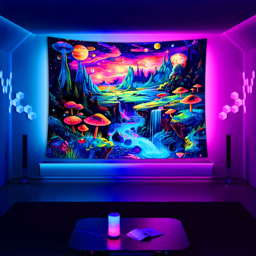 VIKAMA Wandbehang Cyber Psychedelic Neon Fantasy Forest Planet Wanddekoration, Mehrfarbig, B: 60 cm, H: 40 cm - Bild 2