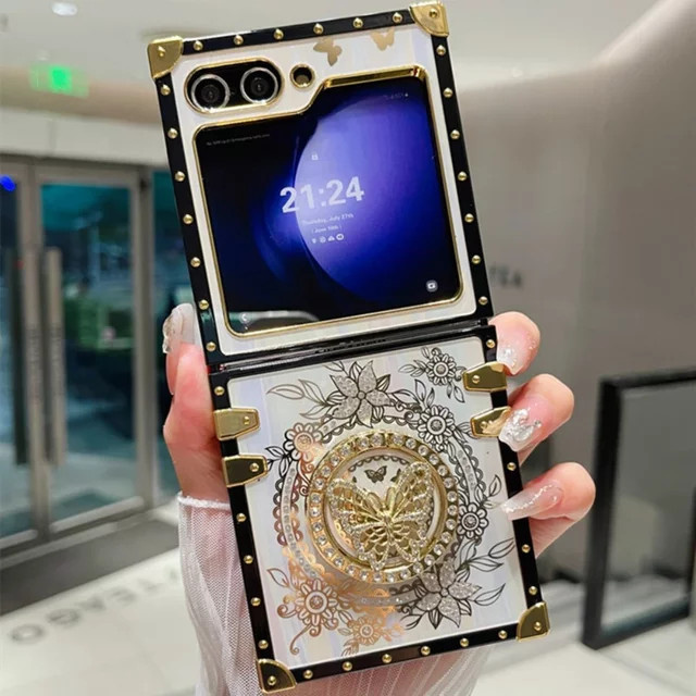 Luxus Aurora Butterfly Handyhülle mit Standfunktion für Samsung Galaxy Z Flip 6 5 4 3 5G in Weiß - Bild 1