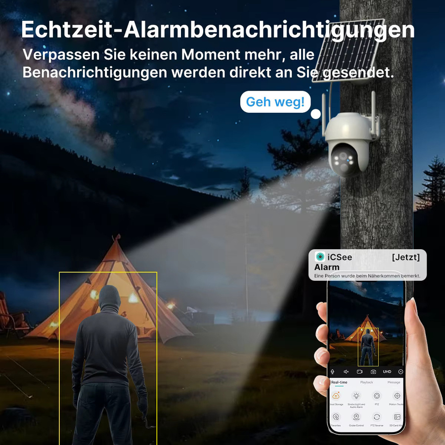 WONSDAR WLAN-Akku-PTZ-Kamera für den Außenbereich, kabellose Solar-IP-HD-Videoüberwachungskamera mit Personenerkennung und Echtzeit-Alarm in Weiß (ICSee) - Bild 4