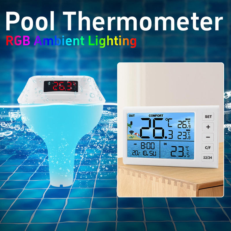 Fishine Solarbetriebenes Poolthermometer mit RGB-Umgebungsbeleuchtung in Weiß - Bild 4
