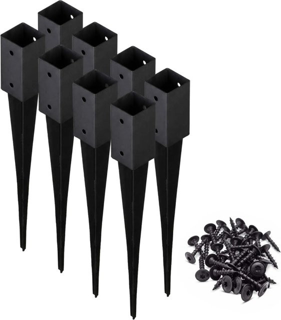 HOLLMAX 8er Set Einschlaghülse für Vierkantpfosten, 71 mm, pulverbeschichtet Schwarz, inklusive Schrauben - Bild 1