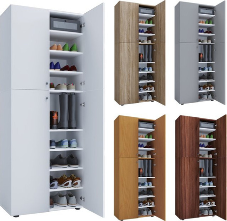 VCM Schuhschrank Lona in Weiss aus Holz mit 4 Drehtüren und Fachbodeneinteilung, B/H/T: 70 x 184 x 40 cm