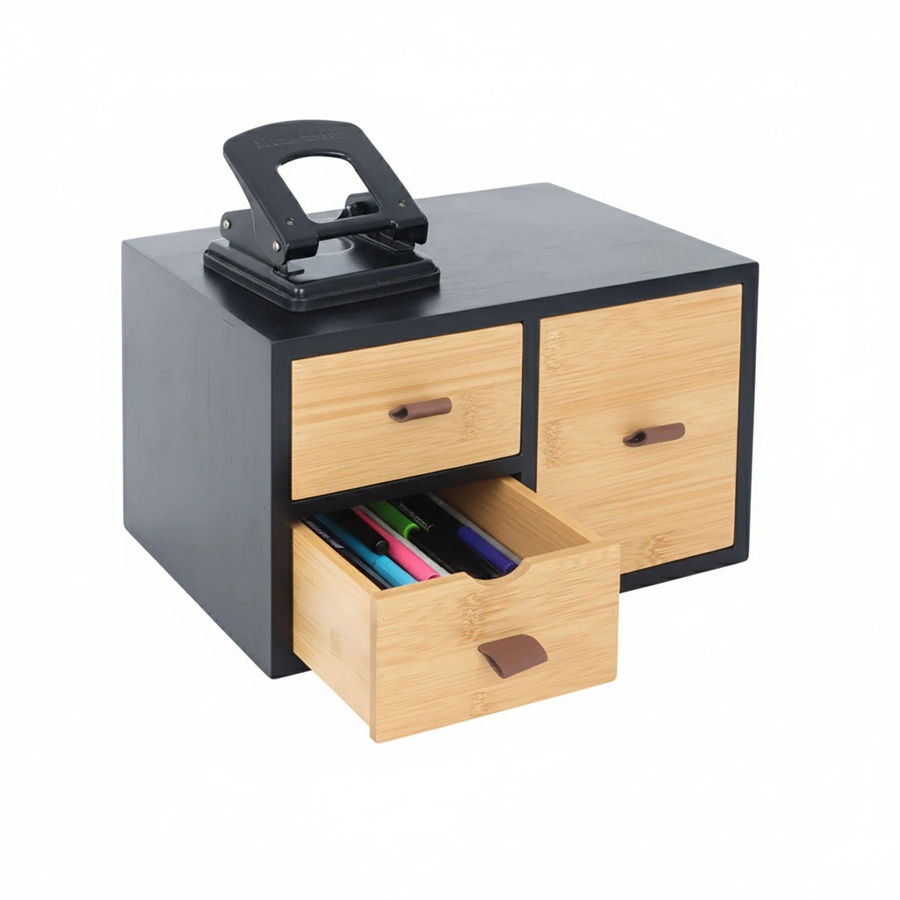 Relaxdays Schubladenbox aus Bambus mit Schlaufen, Schwarz, B: 15 cm, T: 25 cm, H: 20 cm - Bild 2