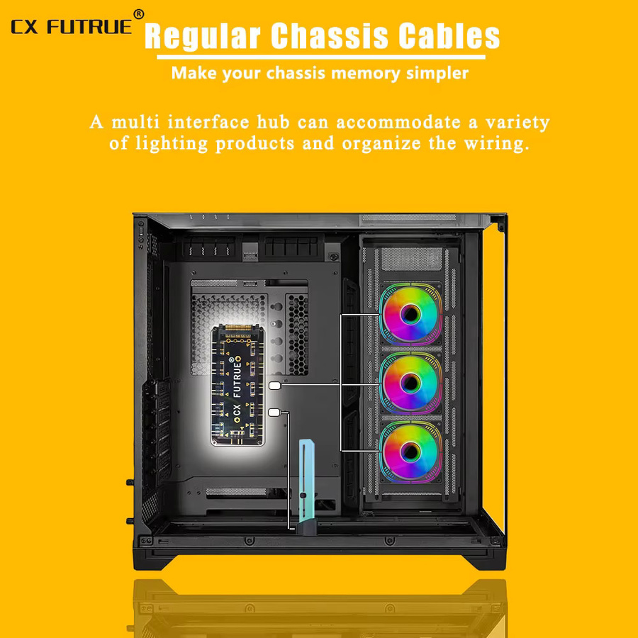 CX FUTRUE 10-Wege ARGB Lüfter-Hub, Vergoldeter Logo-PC-Lüfterverteiler aus transparentem Acryl, 5V 3-Pin Lüftersteuerung für deine PC-Kühlung in Schwarz und Gold - Bild 4