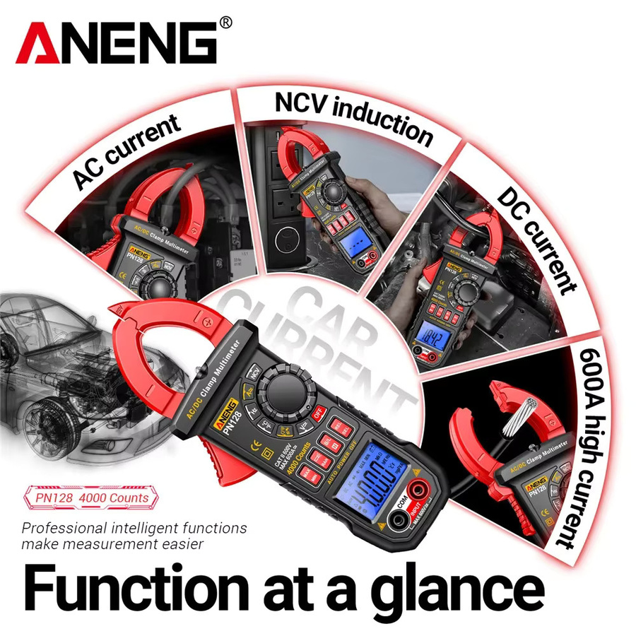 ANENG PN128 Digitales Zangenamperemeter True RMS mit NCV Funktion für AC/DC Strom und Spannung in Rot - Bild 4