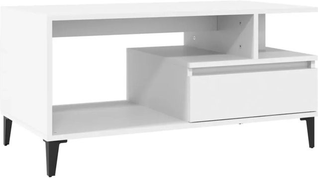 vidaXL Couchtisch in Weiß und Eiche aus Holzwerkstoff und Metall, B/T/H: 90 x 49 x 45 cm - Bild 1