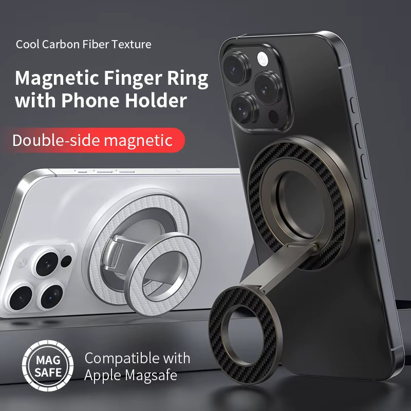 WSSHE Doppelseitiger MagSafe Telefonständer und magnetischer Ringhalter in Schwarz für iPhone und Android - Bild 2