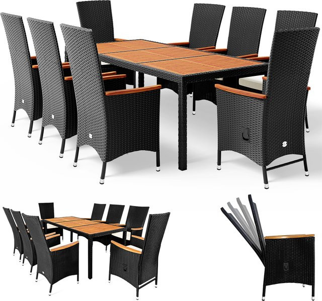 Casaria Polyrattan Garten-Sitzgruppe Rio 9-teilig in Schwarz mit Akazienholz-Tisch - Bild 1