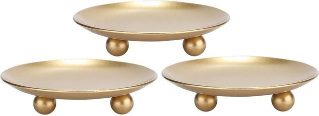3er-Set Topfactory Kerzenteller aus Metall in Gold und Beige für LED- und Stumpenkerzen - Bild 1