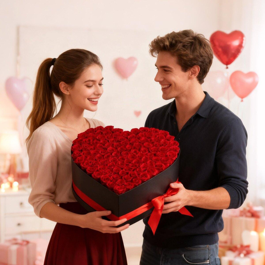 Forever Flowers von Buying Solutions, MB – 100 konservierte rote Rosen in einer Herzform-Box als ewiges Blumenbouquet - Bild 4