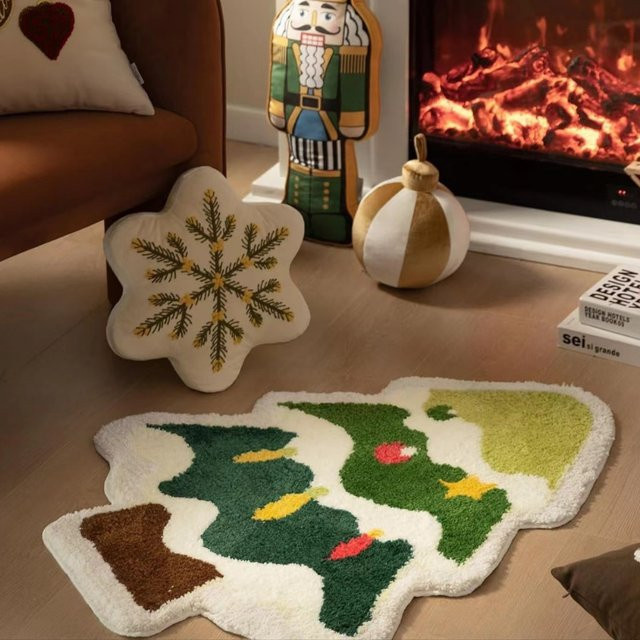 VIKAMA Kaschmir-Imitat Teppich in Grün mit grafischem Design, rutschfest, B/T: 60 x 40 cm - Bild 1