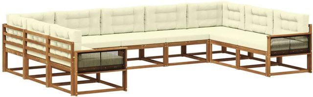 vidaXL Outdoor-Sofagarnitur in U-Form aus massivem Akazienholz mit Kissen, Natur und Creme - Bild 1