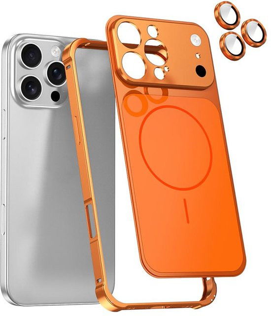 YULIN Magnetische Hülle für iPhone 17 16 15 14 13 Pro Max mit Legierungsrahmen und Glaslinsenfolie in Orange - Bild 1