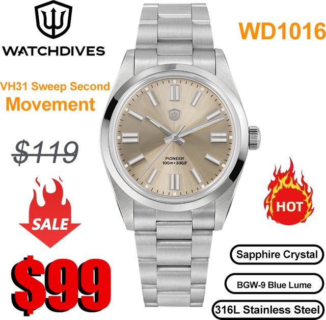 Watchdives Armbanduhr, Quarz, Edelstahlgehäuse, 37 mm, Herren - Bild 1