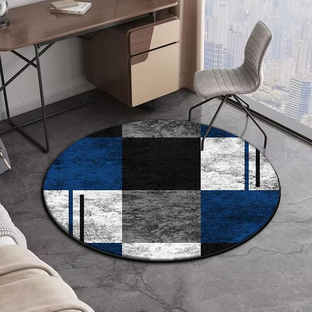 Runder Teppich HGHT in Blau mit geometrischem Streifenmuster, waschbar und rutschfest, Durchmesser: 60 cm - Bild 1