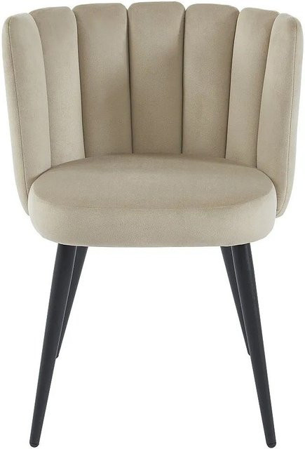 Vente-unique Stuhl Pranila in Beige aus Samt mit schwarzem Metallgestell im Art Deco Stil - Bild 1