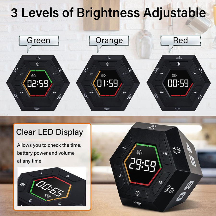 Wucifang Bags Sechseckiger LED Digitaler Timer Würfel Magnetisch Klappbar in Silber - Bild 2