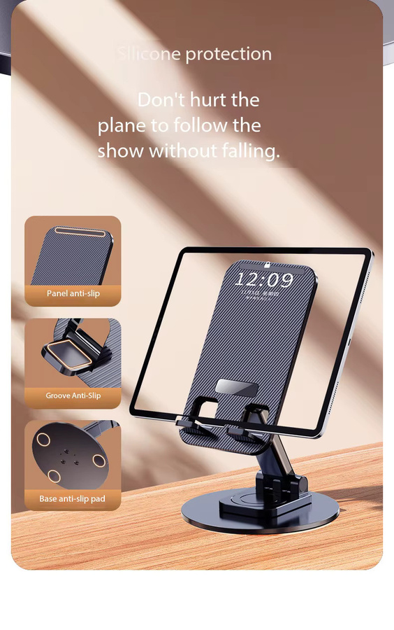 BEIQIU Universeller 360 Grad drehbarer Metall-Handyhalter in Schwarz, faltbar für Schreibtisch, kompatibel mit iPhone, iPad, Tablets und Xiaomi - Bild 4