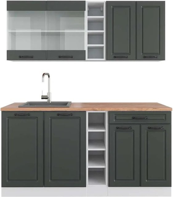 Vicco R-Line Singleküche Landhausstil in Anthrazit und Weiß mit Eiche-Optik, Breite: 160 cm - Bild 1