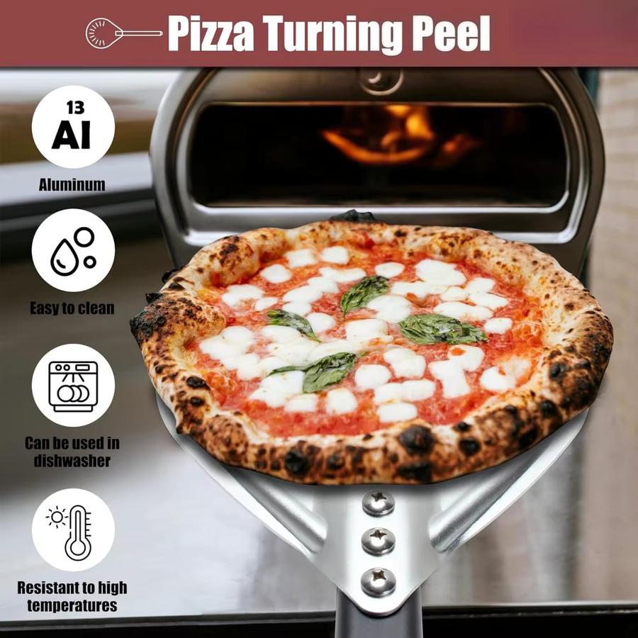 FEB.WIND Pizza-Drehspatel aus Aluminium in Silber, 7 Zoll (17,78 cm) runder Pizzaschaufel mit Metallgriff für den Pizzaofen - Bild 2