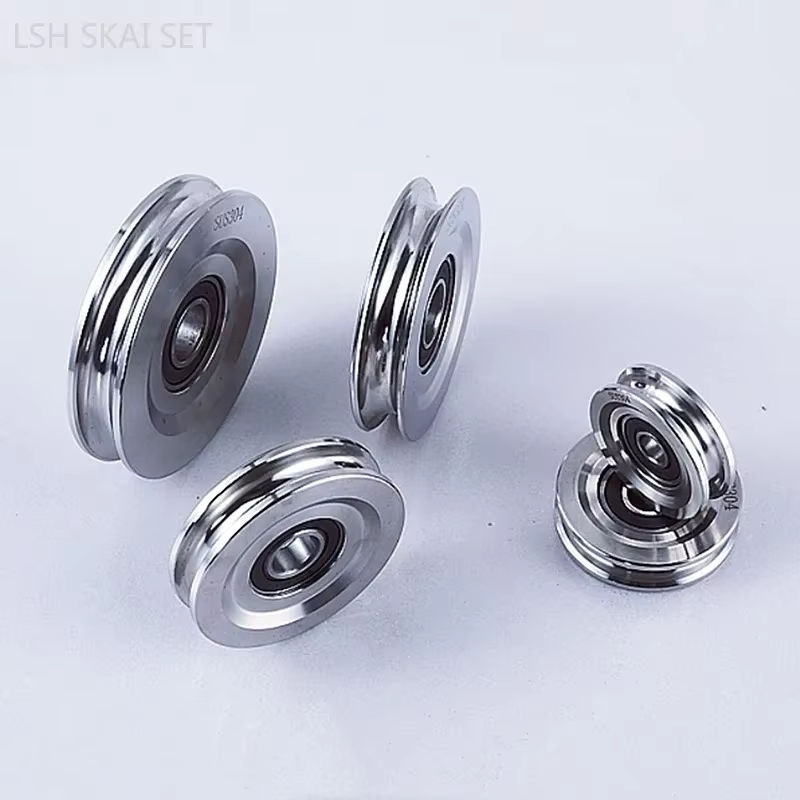 U-förmige Riemenscheibe aus Edelstahl in Silber mit kugelgelagertem Laufrad für Drahtseile und Möbelrollen - Bild 3