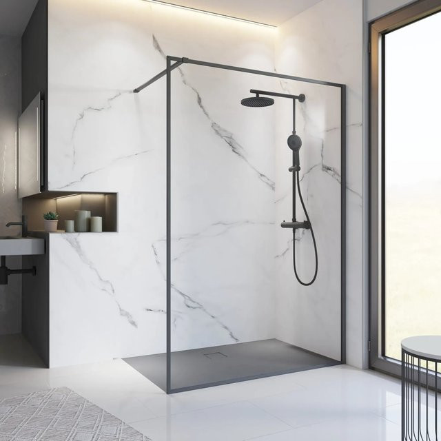 Schulte Duschwand Walk In Trend 2.0 Mattschwarz B: 200 cm, T: 140 cm - Bild 1