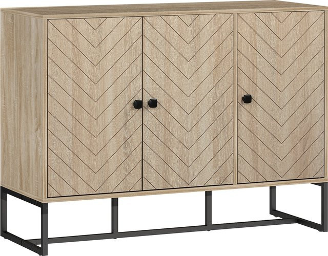HOMCOM Sideboard in Eiche mit Chevron-Muster und Metallfüßen, moderner Küchenschrank und Buffet für Wohnzimmer und Esszimmer, B/T/H: 108 x 40 x 80 cm - Bild 1