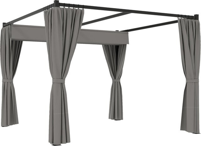 Outsunny Pergola Freistehende Terrassenüberdachung mit Schiebedach und 4 Seitenwänden, Hellgrau, B/T: 300 x 300 cm - Bild 1