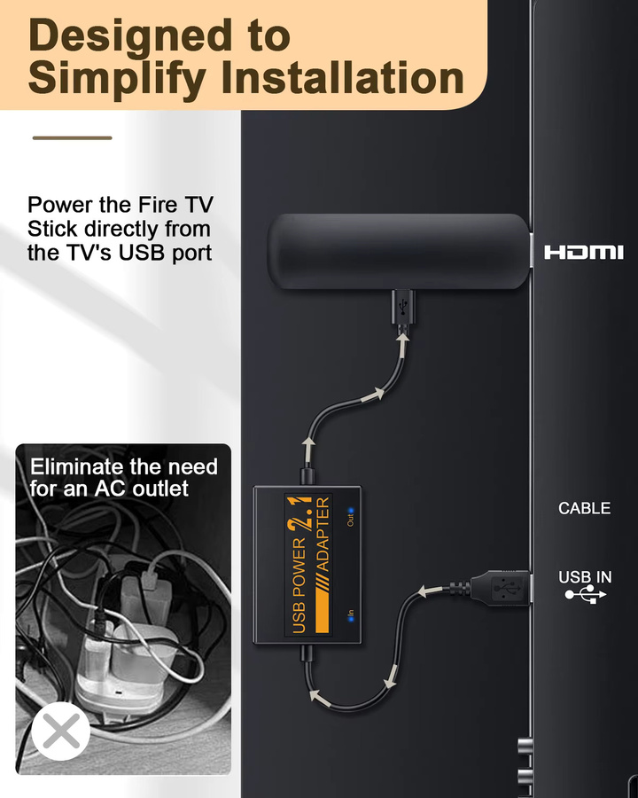 Professioneller Netzwerkkartenadapter für Amazon Fire TV Stick mit 1800 mAh und Micro-USB-Stromversorgung in Schwarz, unterstützt 4K-Video - Bild 2