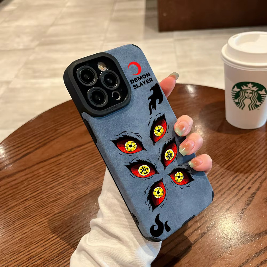 Luxus Kokushibo Dämon Auge Handyhülle aus Wildleder und Silikon für iPhone Modelle in Braun - Bild 3