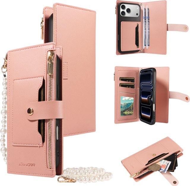 Leder-Handyhülle für Samsung Galaxy (verschiedene Modelle) mit Reißverschlusstasche in Pink - Bild 1