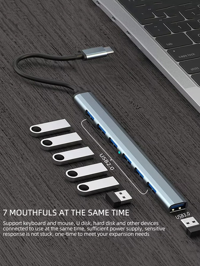 KEBIDUMEI USB-C-Hub mit 7 Anschlüssen, USB 3.0 Multi-Extender mit 5 Gbit/s Hochgeschwindigkeit und OTG-Funktion für PC, Laptop und Macbook Pro - Bild 7